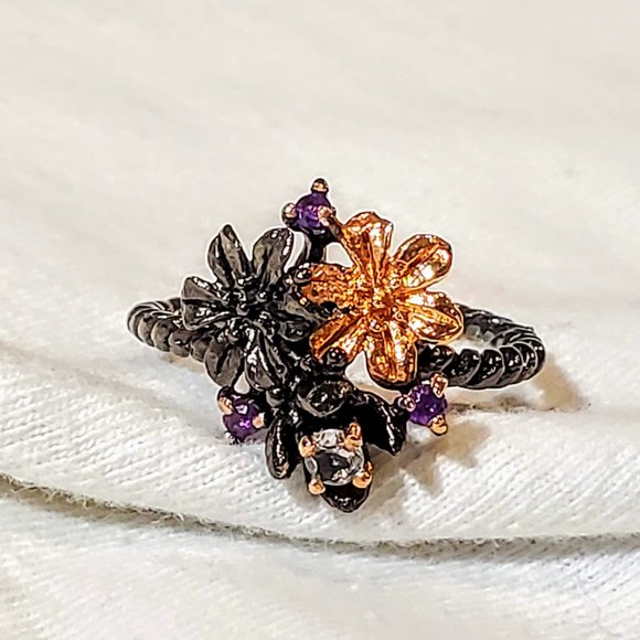 Topaz & Amethyst Artisan Sterling Floral Ring